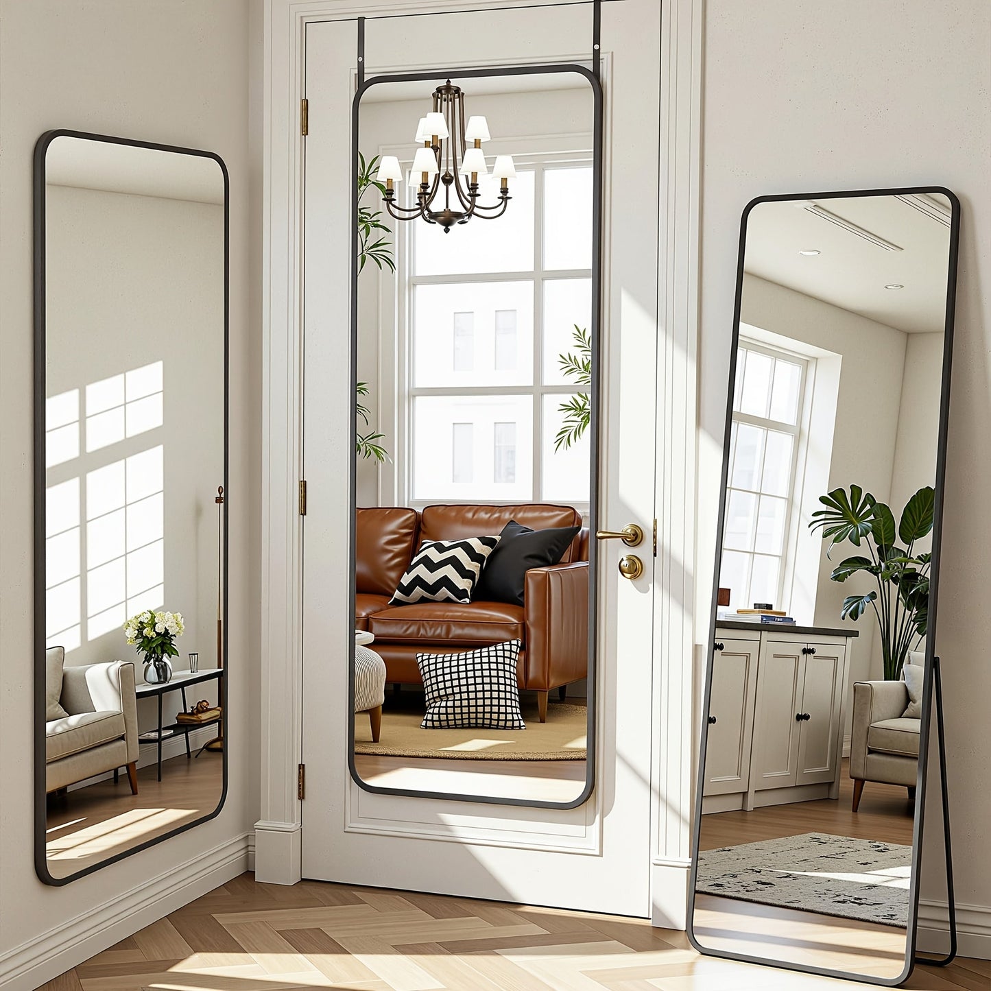 Arched Full Length Floor Mirror Freestanding – Full Body Standing Mirror with Stand for Bedroom, Living Room & Cloakroom, Wall Mountable, Available in 3 Sizes & 2 Colors (Black & Gold)