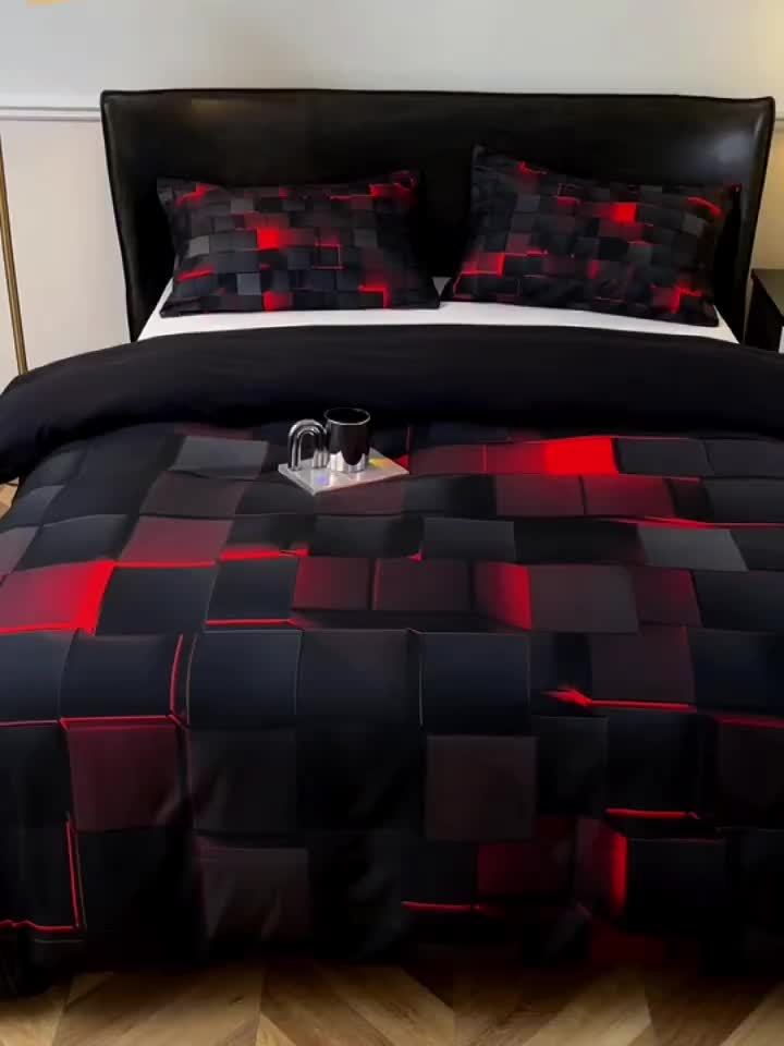 Red & Blue Plaid Duvet Cover Set – 3-Piece Digital Print Bedding, All-Season Quilt Cover with Pillowcases, Twin Full Queen King, Machine Washable, No Filling Included