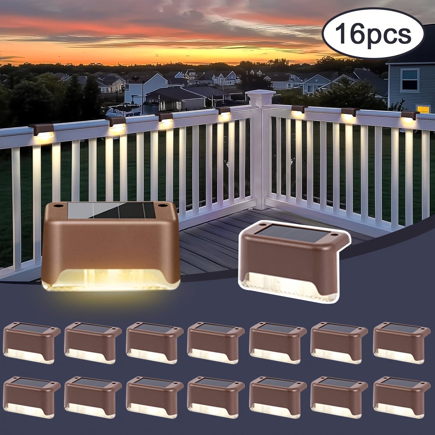 Solar Deck Lights Outdoor Waterproof LED Step Stair Fence Lights 8 16 32 Pack Auto Dusk to Dawn 800mAh Warm White Solar Powered Pathway Patio Garden Driveway Yard Wall Lighting