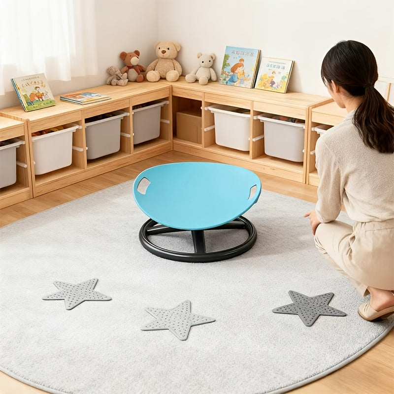 Sensory Spin Chair for Kids with Autism ADHD – Oval Eggshell Spinning Stool Anti-Slip Metal Base, Vestibular Sensory Integration Therapy Equipment for Home & Classroom (Blue/Orange)