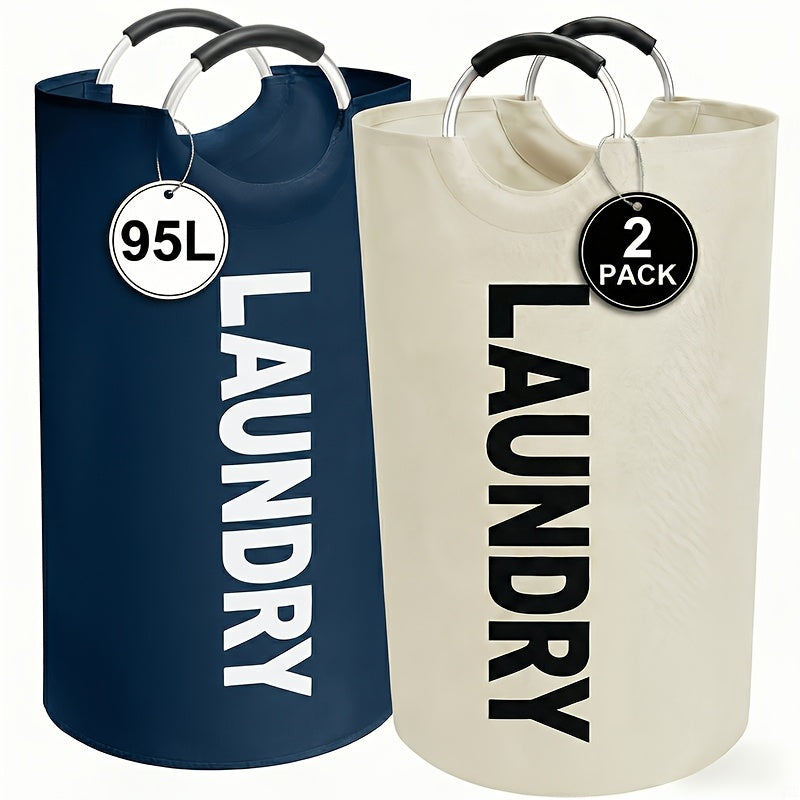 2PCS Large Foldable Laundry Basket with Half Ring Handle – 25.1 Gal Collapsible Clothes Hamper for Bedroom, Bathroom, Dorm & Laundry Room, Space-Saving Home Organizer