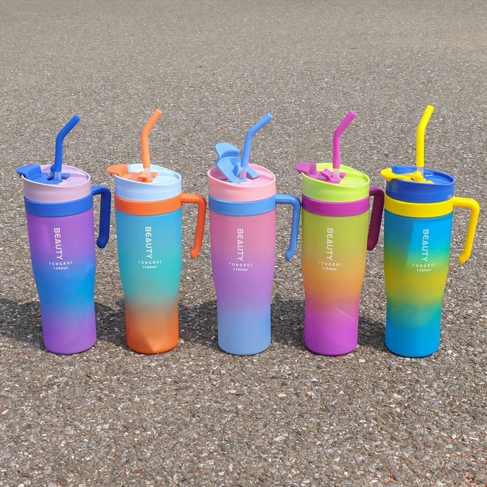 3-Pack Water Bottles Set 46oz 27oz 9.5oz with Straw Lid & Handle – BPA-Free Insulated Travel Cups for Gym Hiking Camping Fitness & Outdoor Sports, Leak-Proof Reusable Drinking Bottles