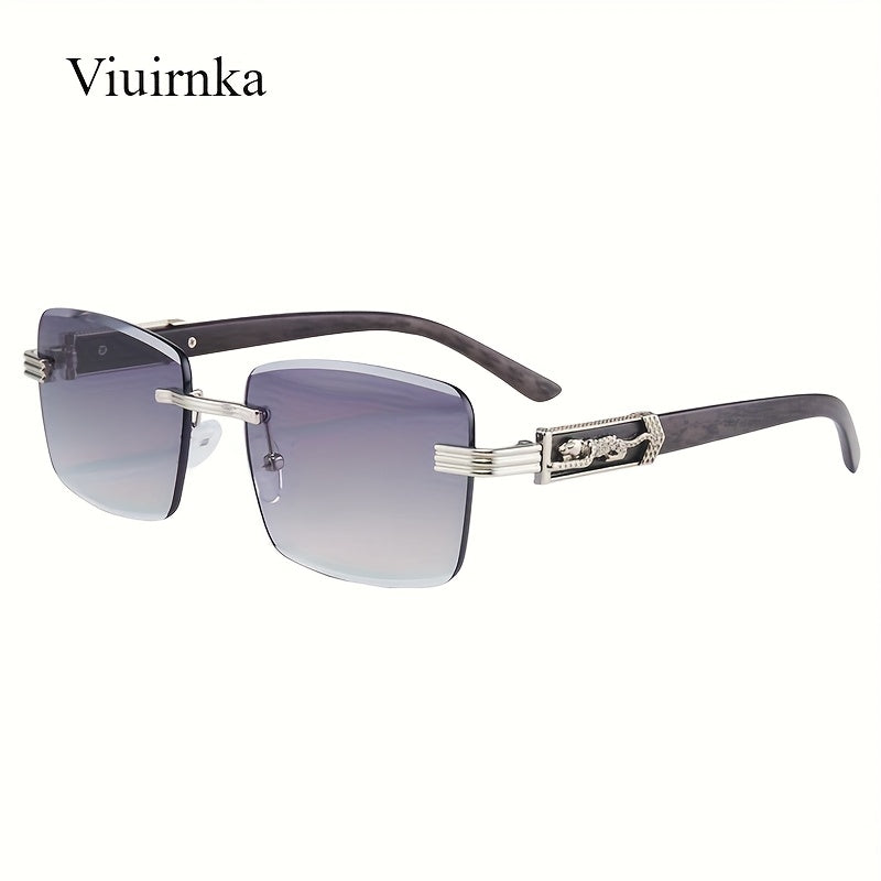 Vintage Rimless Rectangle Sunglasses for Women Men – Trendy Leopard Temple UV Protection Eyewear, 7 Lens Colors, Stylish Unisex Glasses for Outdoor, Driving, Travel, Parties & Daily Wear