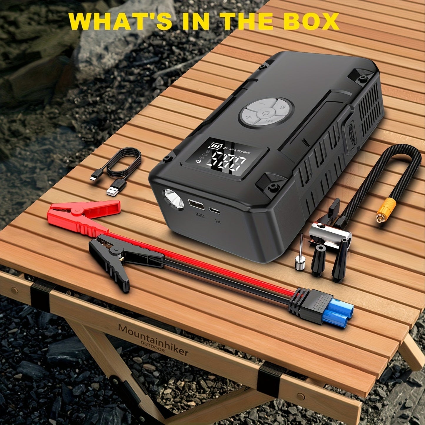 Car Jump Starter 10000A 7-in-1 with 150PSI Air Pump – Portable Battery Booster for Gas & Diesel Engines, High-Pressure Pump, Vehicle Emergency Kit, Power Bank