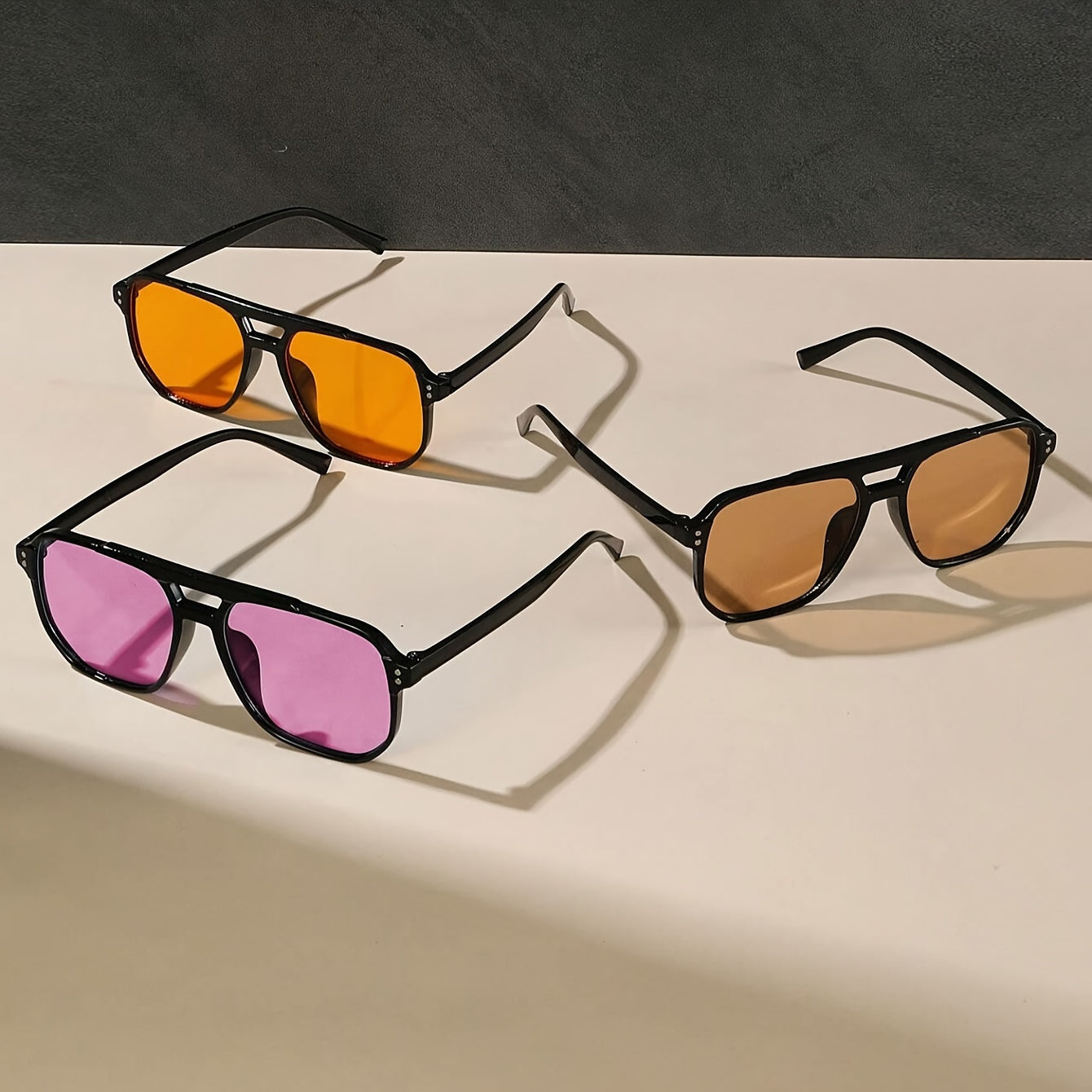 Pilot Square Sunglasses 5pcs Set Large PC Frame UV Protection Unisex Fashion Casual Eyewear for Men and Women Black Frame Multicolor Lenses