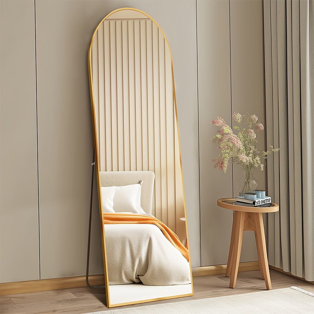 Full Length Floor Mirror with LED Lights - Arched & Rectangle Top, Aluminum Frame, 71" Standing Dressing Mirror for Bedroom & Living Room, Black Gold White, 5mm Tempered Glass