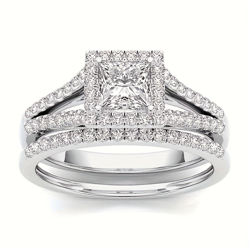 9 Piece Princess Cut Cubic Zirconia Bridal Wedding Ring Set for Women – Stackable Engagement Rings, Classic Jewelry Gift for Girlfriend & Wife
