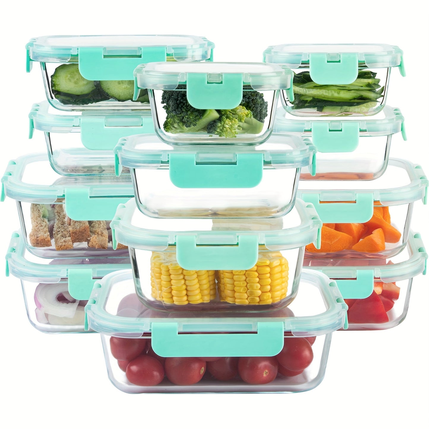 Borosilicate Glass Food Storage Containers 24-Pack (12 Bowls + 12 Airtight Lids) – Meal Prep Glass Bowls, Microwave & Dishwasher & Freezer Safe, BPA Free, Multi-Color Lids for Kitchen & Lunch