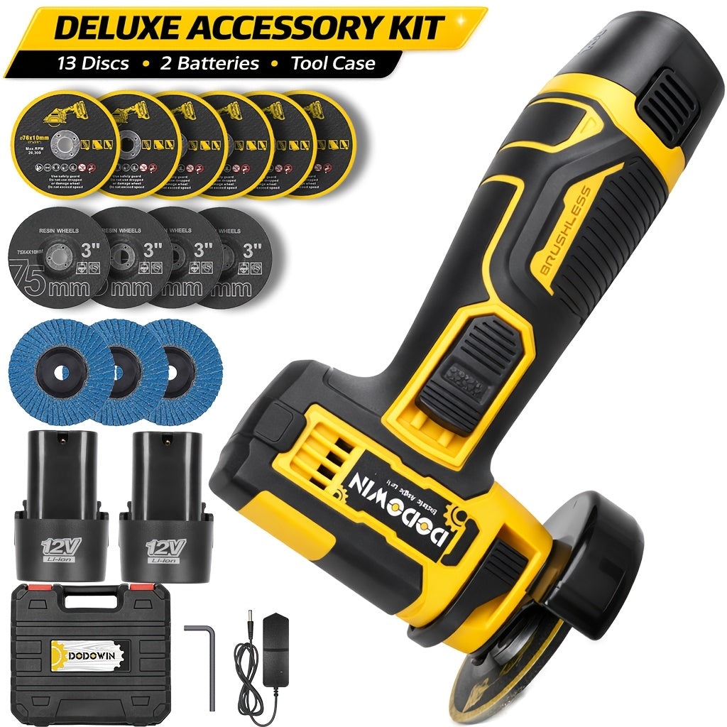 Mini Cordless Angle Grinder 19500 RPM Lithium Battery – Electric Grinding & Polishing Tool for Metal, Wood, Stone & Concrete, Precision Cutting Machine with 1 or 2 Batteries Included, Gift for Men