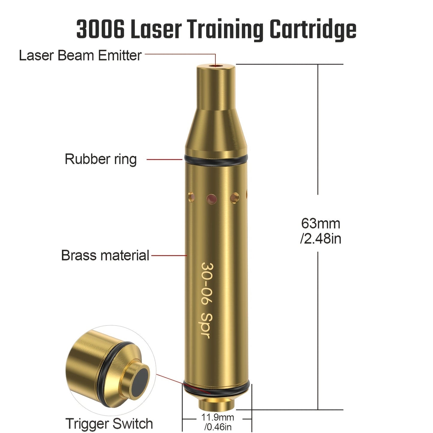 Dry Fire Laser Training Cartridge Multi-Caliber – 9mm / 45ACP / .223Rem Laser Bullet for Dry Fire Training System & Bore Sighter, Durable Copper, Class IIIA 650nm, 9 Batteries Included – Shooting Gift for Men