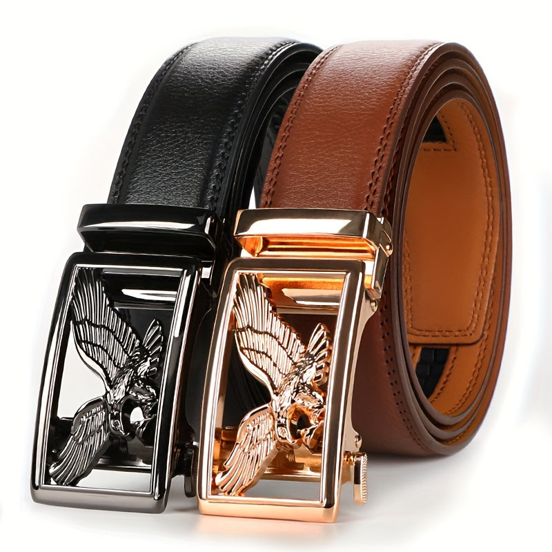 Men’s Genuine Leather Ratchet Belt with Automatic Buckle – Adjustable Alloy Buckle Casual & Business Belt Sizes 110–130cm, Perfect Father’s Day Gift for Him