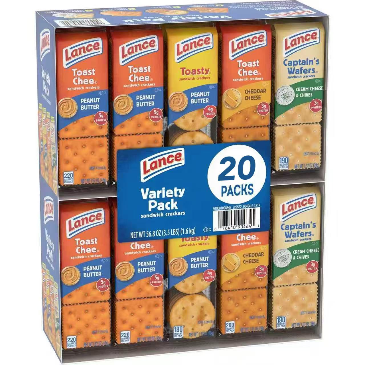Lance Sandwich Crackers Variety Pack Peanut Butter Cheese Classic Flavors Individually Wrapped 20 or 40 Count Snack Pack