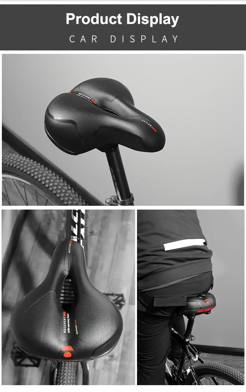 Gel Padded Bike Seat Waterproof Shock-Absorbing Bicycle Saddle – Soft Foam Leather Wide Cushion with Reflective Strip for City, Mountain, Road & Sport Bikes, Universal Fit for Men & Women
