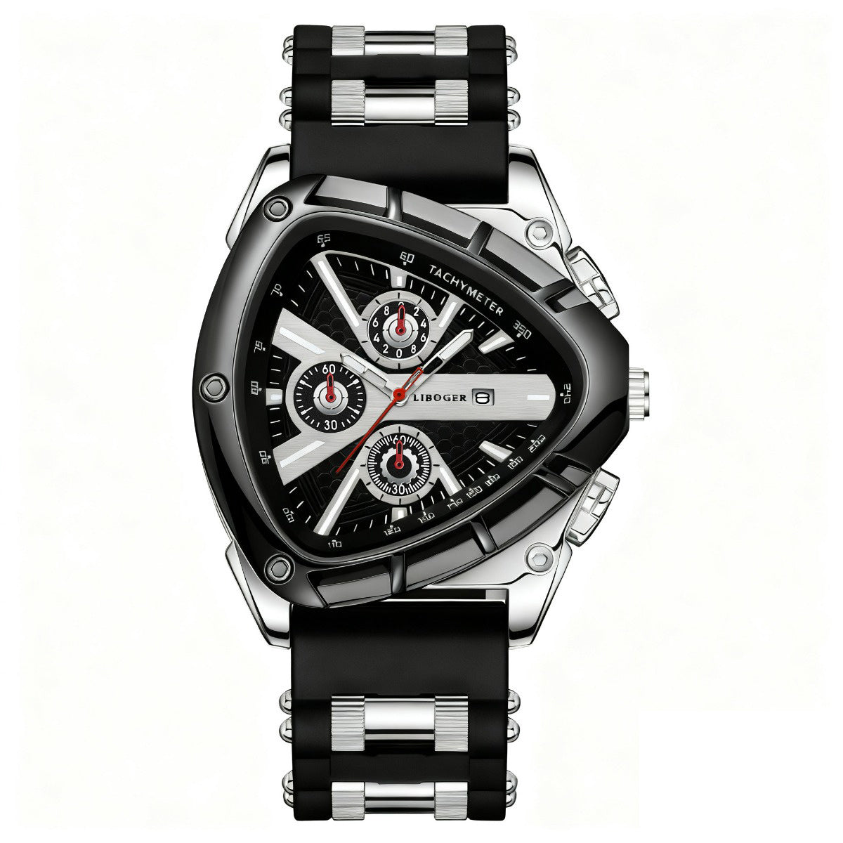 Men's Luxury Quartz Watch Triangular Dial Silicone Band Date Display Chronograph Business Casual Wristwatch 5 Colors