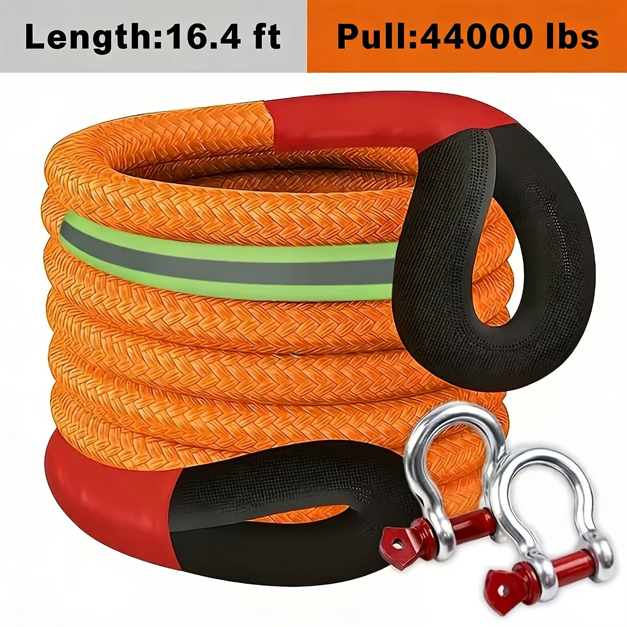 Heavy Duty Recovery Tow Rope Up to 44000 LBS Break Strength – Emergency Towing Strap with 2 D-Ring Shackles, Reflective Safety Flag & Storage Bag for Truck Jeep SUV ATV UTV Boat Off-Road Recovery