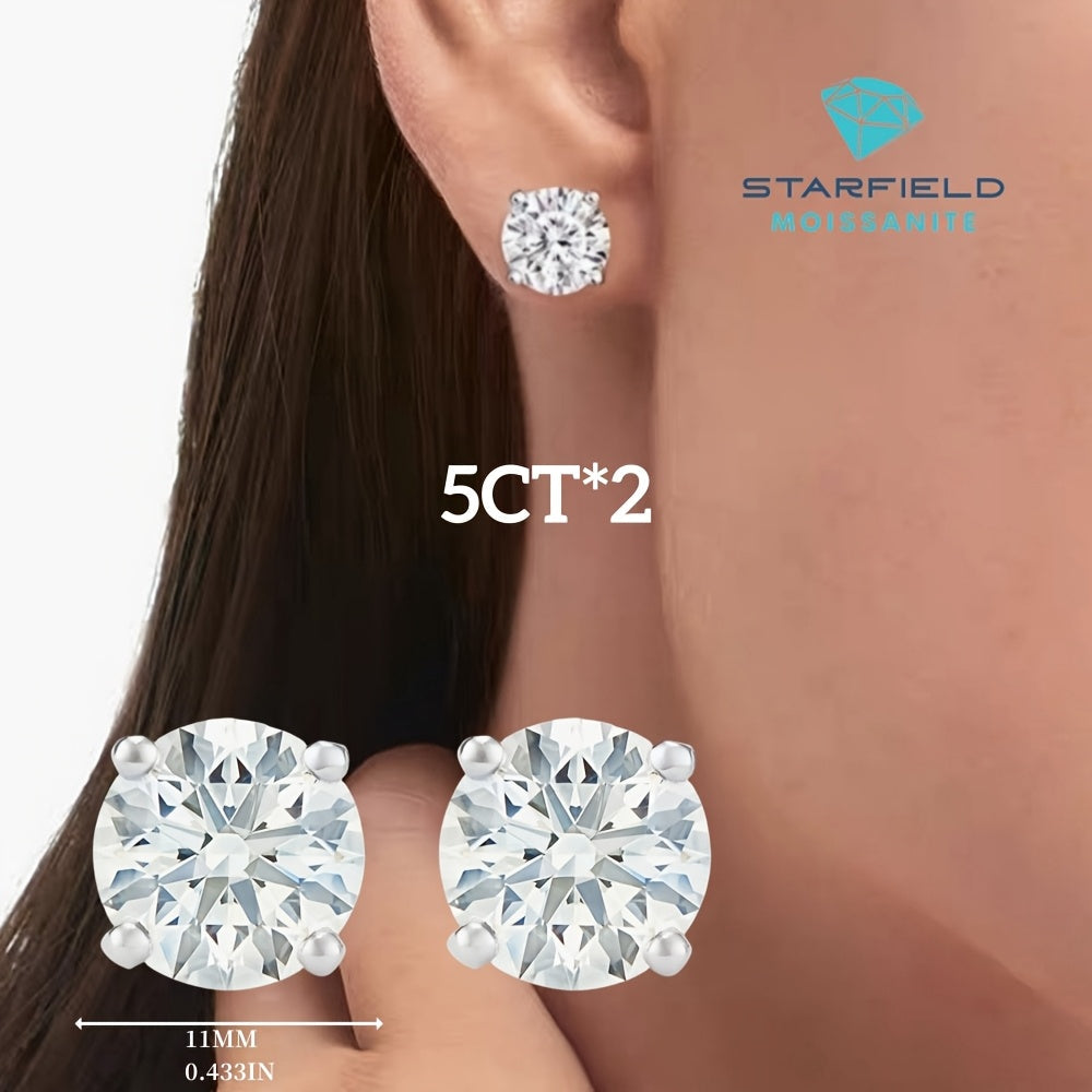 Classic Moissanite Stud Earrings D Color VVS1 S925 Sterling Silver – GRA Certified Lab Diamond Studs in 0.5CT to 5CT Per Ear, Ideal Gift for Birthday, Mother's Day & Wedding, Includes Velvet Pouch & Polishing Cloth