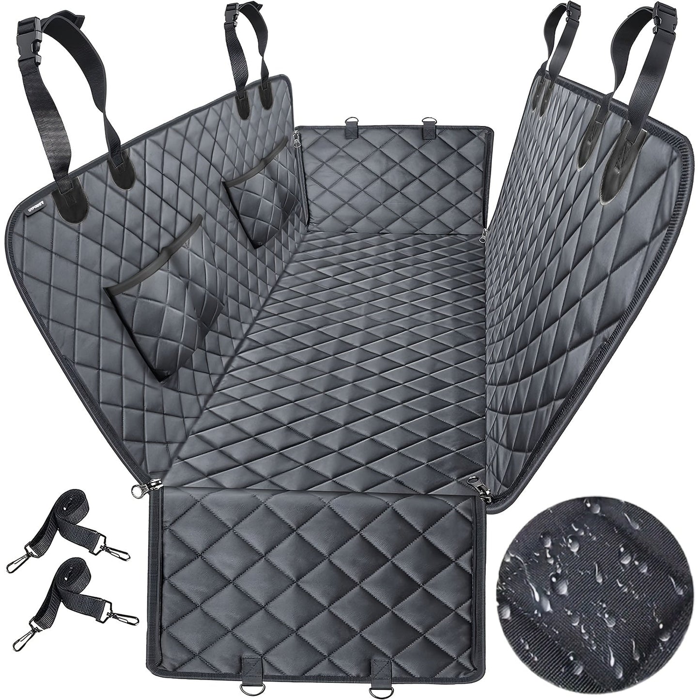 Dog Car Seat Cover Pet Hammock 600D – Waterproof Scratch-Proof Rear Seat Protector with 4 Side Pockets & Non-Slip Backing, Fits Cars, Trucks & SUVs, Universal Fit for All Dog Breeds