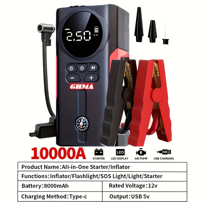 2000A Peak Portable Car Jump Starter Wireless Battery Booster – 12V Quick Start for Gas (8.0L) & Diesel (1.72 Gal) Engines with USB Input/Output, LED Emergency Light – Car Accessory & Emergency Tool
