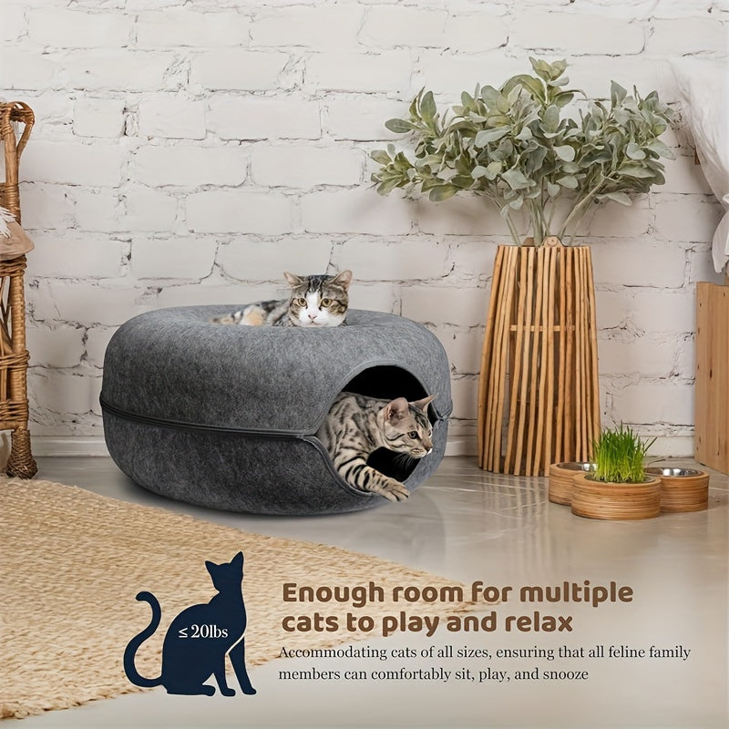 Cat Tunnel Bed Indoor Hiding Place - Donut Cat Bed All-Season Collapsible Cat Tunnel with Hole for Indoor Cats, Soft Plush, Dark Gray & Light Gray, Available in 20 & 24 Inches, Perfect Cat Gift