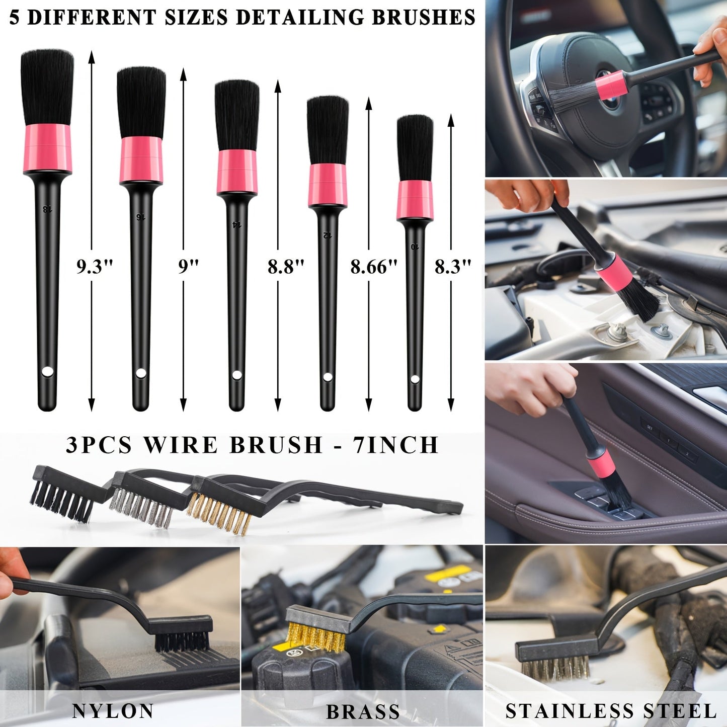 41-Piece Car Wash & Detailing Kit with 120W Handheld Vacuum Cleaner – Foldable Bucket, Windshield Tool, Snow Shovel, Tire Brush, Interior & Exterior Complete Car Care Set, Pink / Black / Blue
