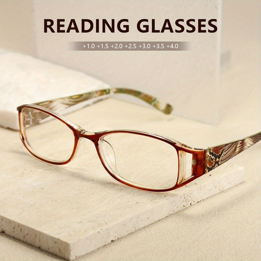 Women's Floral Reading Glasses Set of 3 - Rectangular Frames High-Definition Lenses Stylish Readers Brown Blue Purple Spring Hinge Lightweight Comfortable Eyewear Gift
