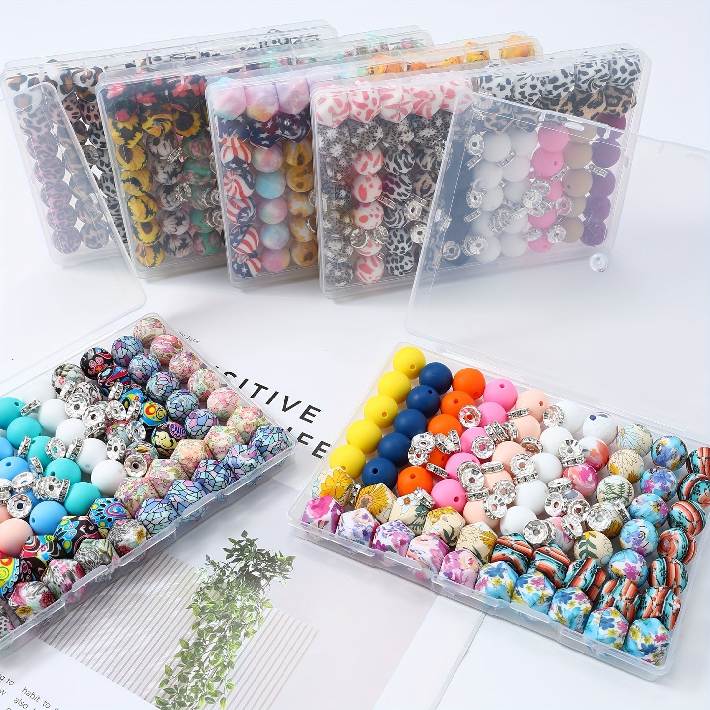 100pcs Silicone Beads Set with Storage Box Hexagonal Striped Printed Pattern Beads for DIY Jewelry Making Bead Pens Keychain Pendant Craft Supplies Girls Kids Teens Adults