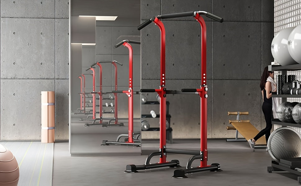 Power Tower Dip Station with Pull-Up Bar 10 Adjustable Heights 330 lbs Capacity Full-Body Strength Training for Home Gym – Pink Black Red Yellow Blue Orange Green