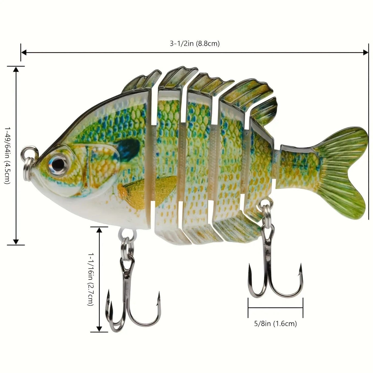 Fishing Lures 4-Pack Multi-Joint Swimbait – Realistic Hard Topwater Perch Bait with Treble Hooks, 3.5 Inch / 0.85oz, Lifelike Bluegill & Panfish Lures for Freshwater & Saltwater Bass Fishing