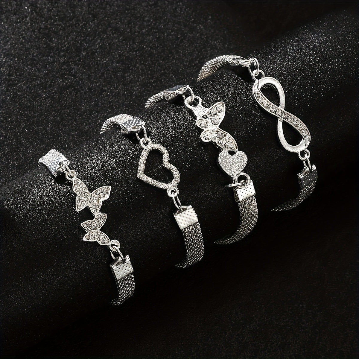 925 Silver Butterfly Infinity Anklet Set 4pcs – Stackable Foot Chain Bracelet for Women, Elegant Summer Jewelry, Mother's Day & Birthday Gift