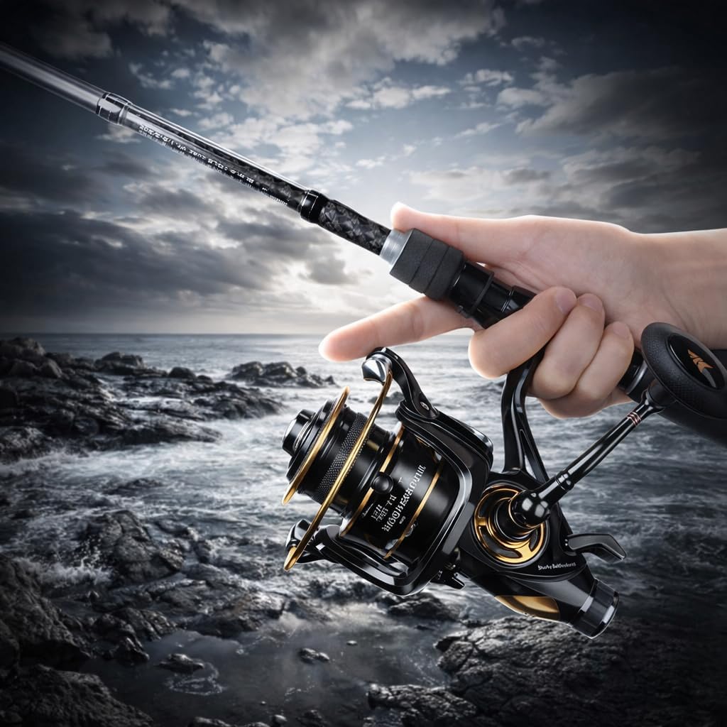 Spinning Fishing Reel High Gear Ratio Strong Drag System – Smooth Powerful Freshwater & Saltwater Fishing Reel with Sturdy Handle, Available in Sizes 500, 1000 & 3000 for Bass, Trout & Surf Fishing