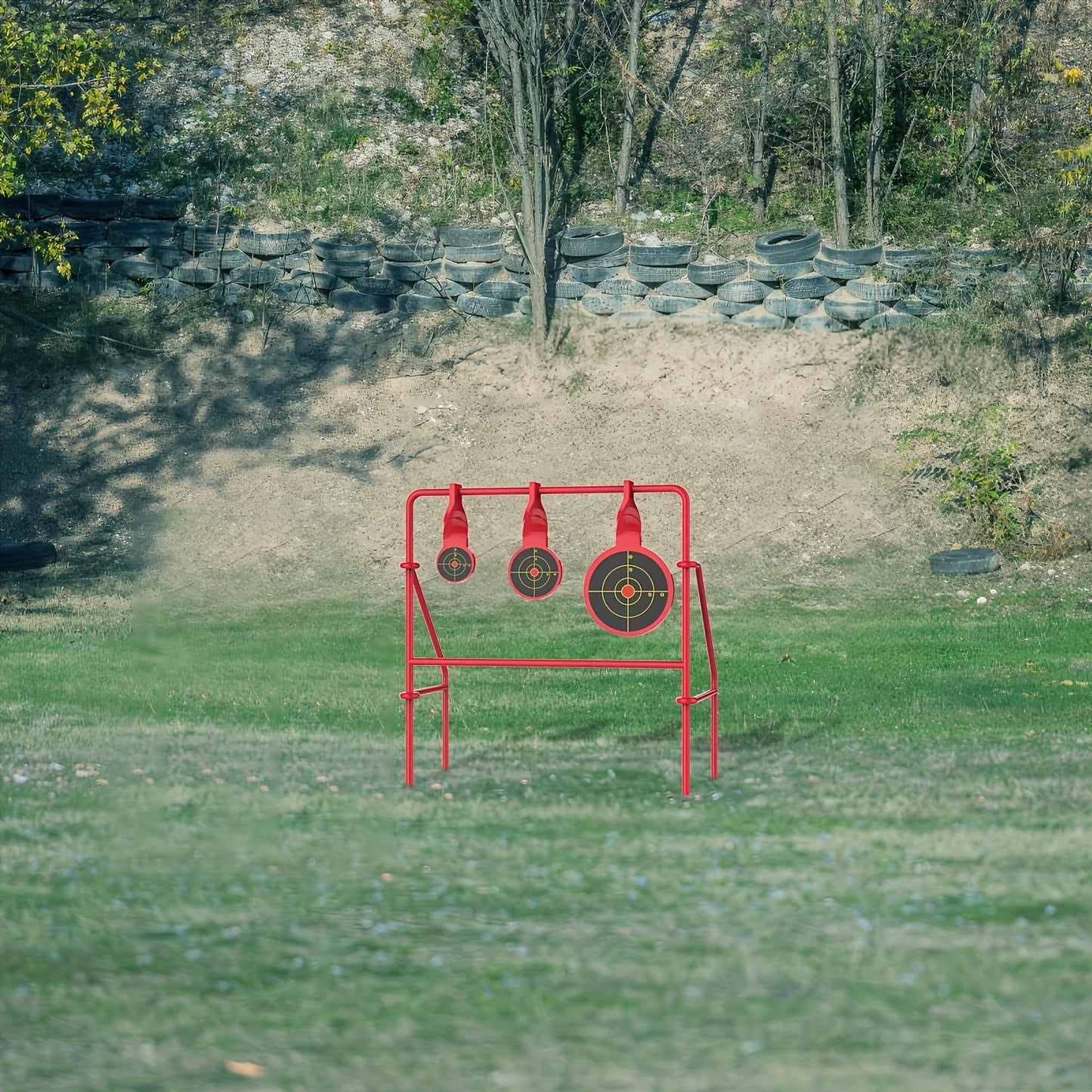 Spinner Shooting Target Stand for .22LR - Triple Steel Spinner Targets Foldable with 15-Pack Bullseye Paper Targets, Outdoor Shooting Practice, Durable Air Strike Target System for Range Training