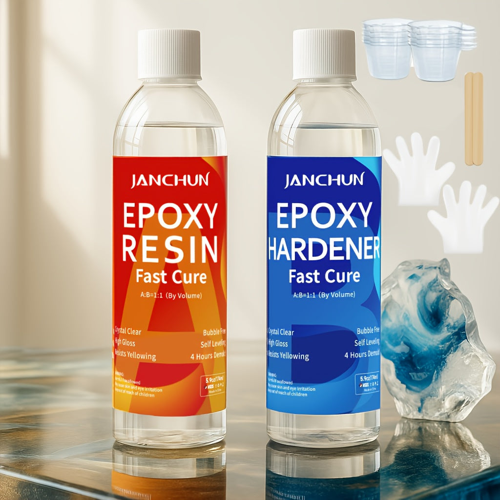 JANCHUN Super Clear Epoxy Resin Kit 1:1 Fast Cure – No Bubble High Gloss Self-Leveling Formula for River Tables, Countertops, Jewelry & Resin Art, Non-Toxic VOC-Free, 5.5oz to 1 Gallon