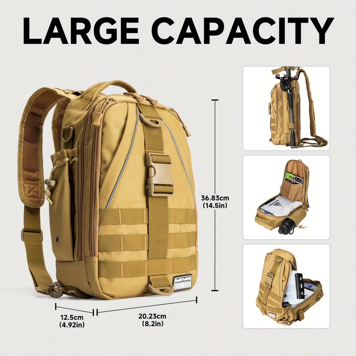 Fishing Backpack Tackle Sling Bag with Rod Holder – Waterproof Hiking Daypack Fly Fishing Bag for Men Women, Tackle Box Storage, Gift for Fisherman Dad