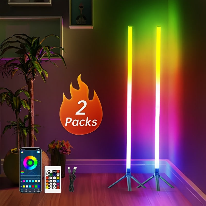 RGB LED Floor Lamp 16 Million Colors 300+ Modes Music Sync App Remote Control Smart Corner Standing Lamp USB Powered for Bedroom Living Room Game Room Decor
