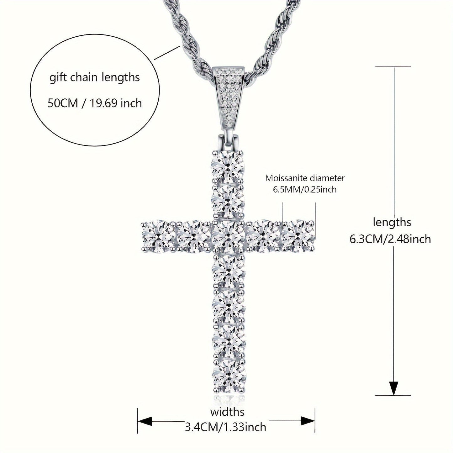 925 Sterling Silver Platinum-Plated Cross Pendant Necklace for Men – Hypoallergenic Hip Hop Luxury Style, Perfect Gift for Him, Banquets, Parties & Special Occasions