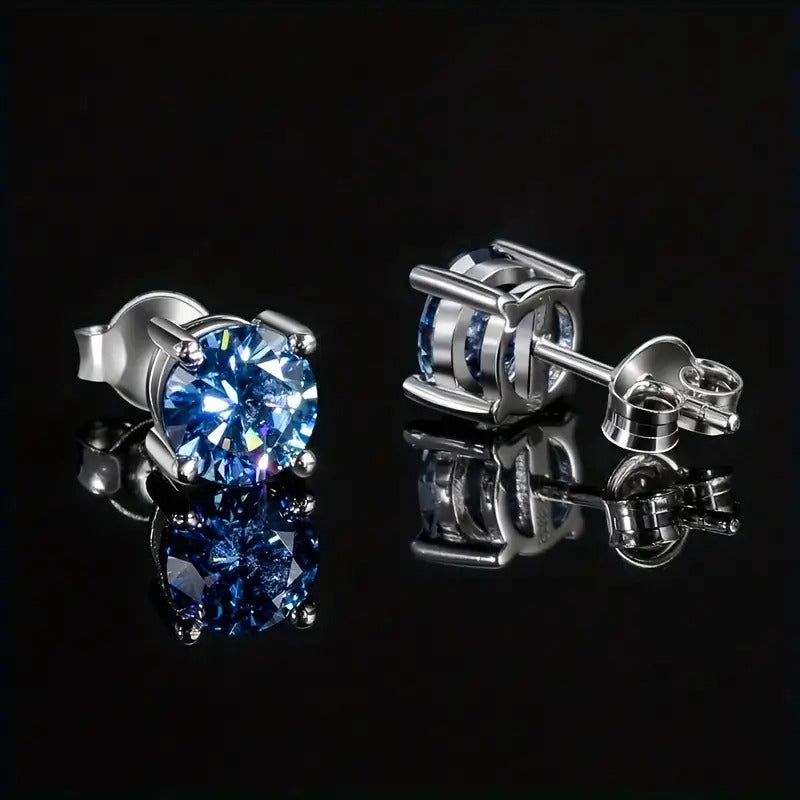 4 Pairs VVS1 Moissanite Stud Earrings Set in S925 Sterling Silver – Round Cut Colorful CZ Studs in Champagne, Olive, Red, Pink, Green & Blue for Men & Women, Party & Daily Wear