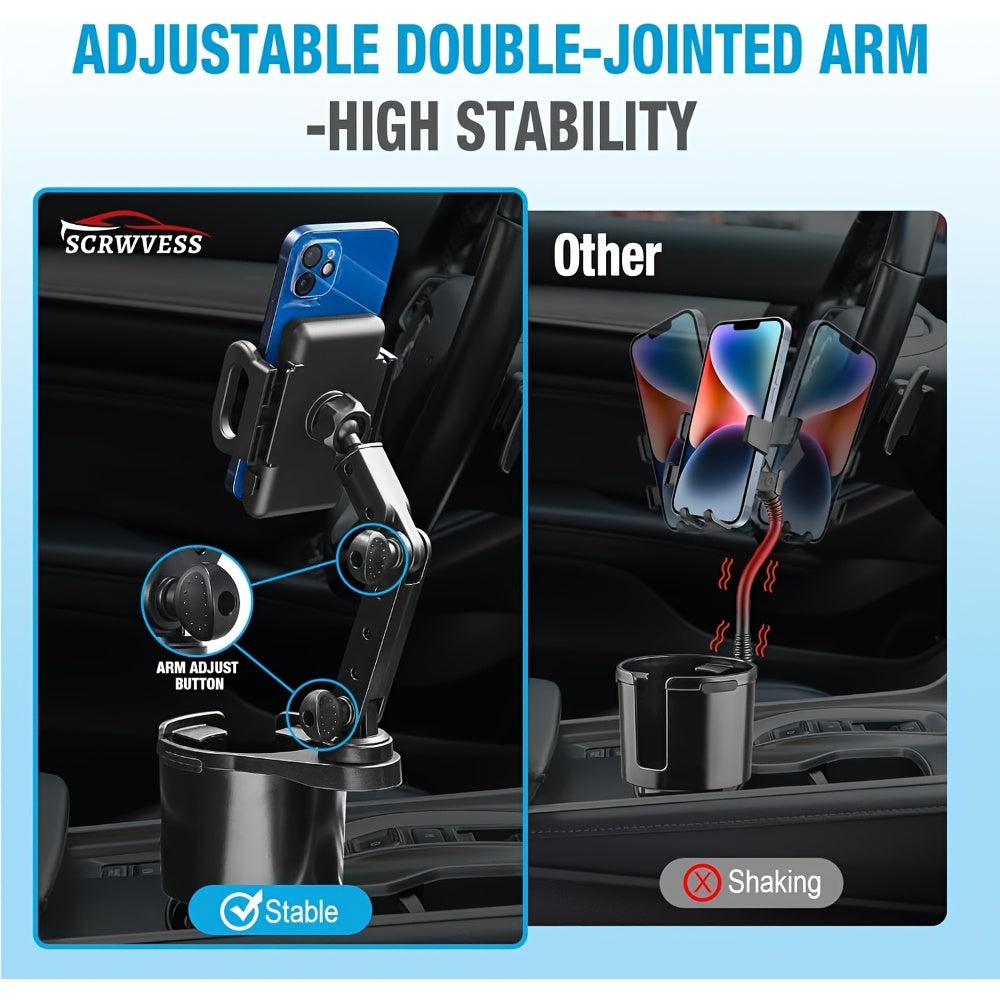 Car Phone Cup Holder Mount 2-in-1 Swivel 360° Rotation Universal Fit for Cars SUVs Trucks with Shock Absorption Trim - Black Extender