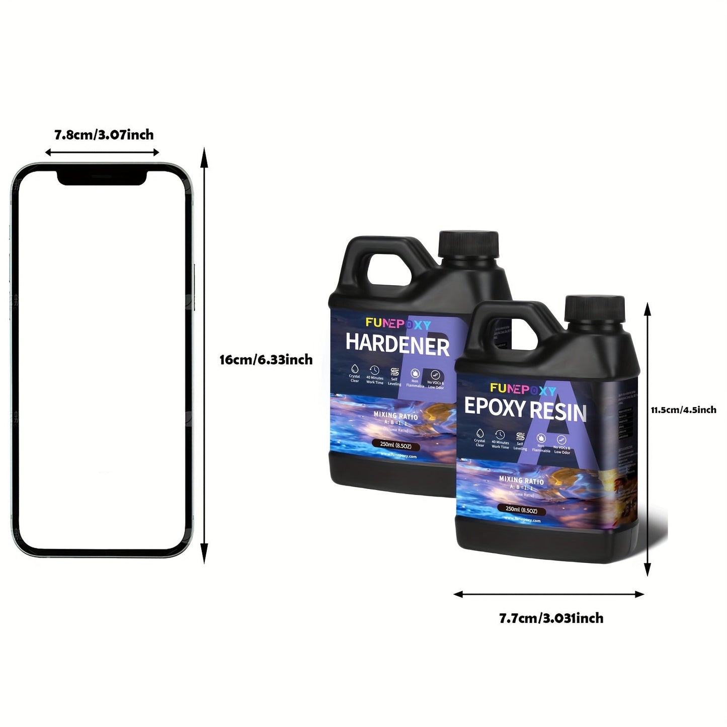 FUNEPOXY Crystal Clear Epoxy Resin Kit 1:1 Self-Leveling High-Gloss Finish for Tabletop Bar Top Live Edge Tables Casting Resin Art Jewelry Making 16oz 32oz 64oz 1 Gallon 2 Gallon