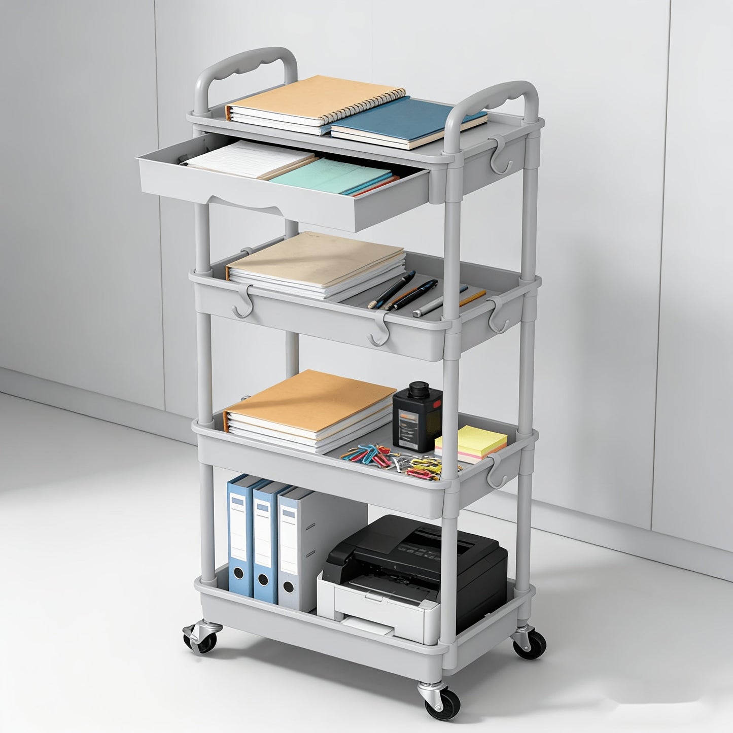 Rolling Storage Cart 3-Tier & 4-Tier with Drawer & Lockable Wheels Multifunctional Plastic Shelf Organizer for Kitchen Bathroom Living Room Office – 7 Colors