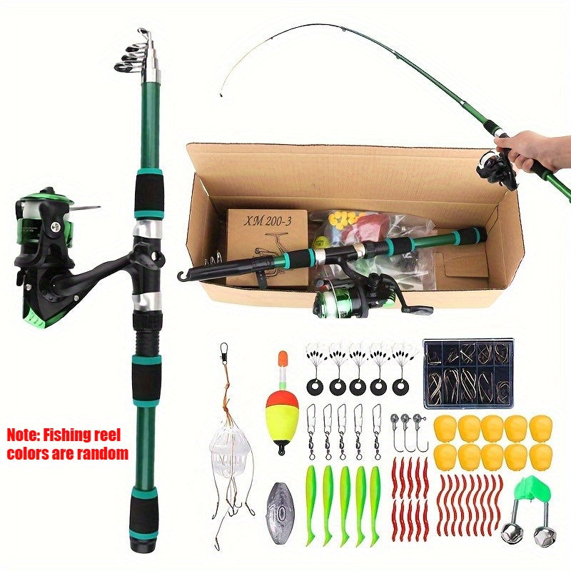 Complete Fishing Tackle Set with Rod Reel Line Soft Bait Hooks Fast Action Ambidextrous for Freshwater Saltwater Fishing - Beginner Angler Outdoor Gift Blue Green