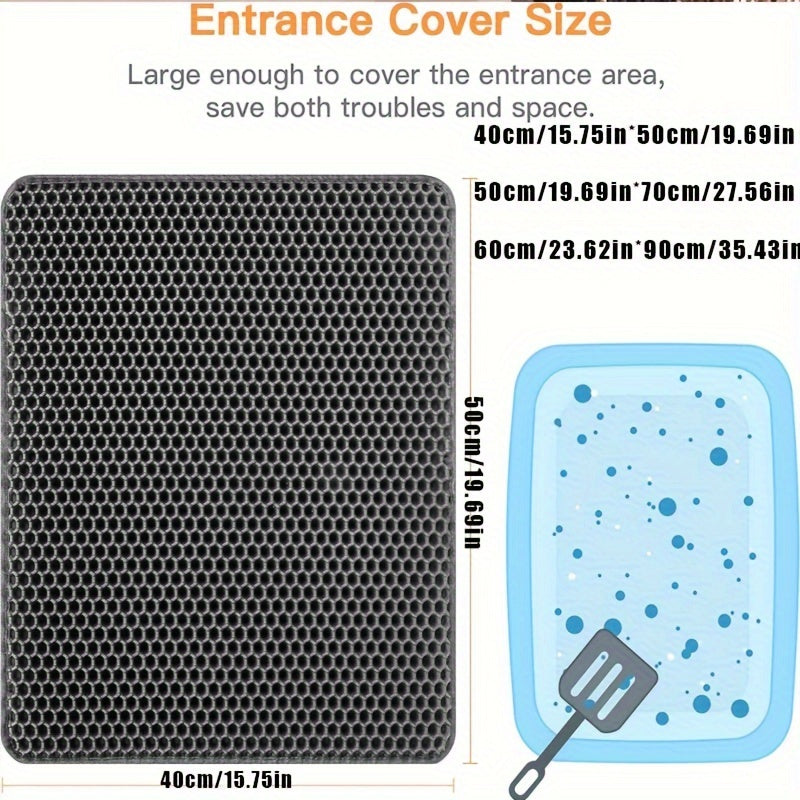 Honeycomb Double-Layer Cat Litter Mat 24x36 Inch – Urine-Proof Waterproof Scatter Trapping Washable Litter Box Mat for Indoor Cats, Reduces Mess & Easy to Clean, Black Dark Gray Light Gray