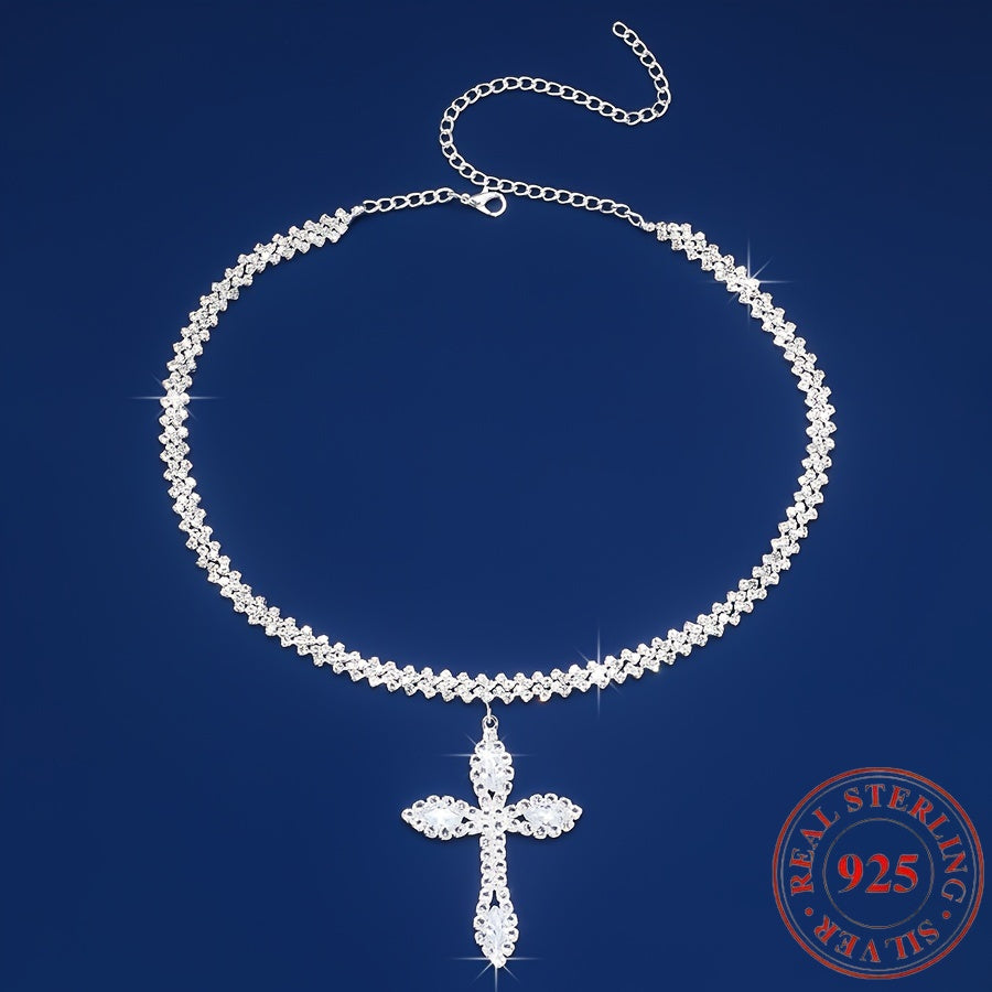 925 Sterling Silver Cross Pendant Necklace – Cubic Zirconia Crystal Sparkle, Luxury Elegant Design, Perfect Gift for Women & Men for Birthday, Christmas & Religious Occasions