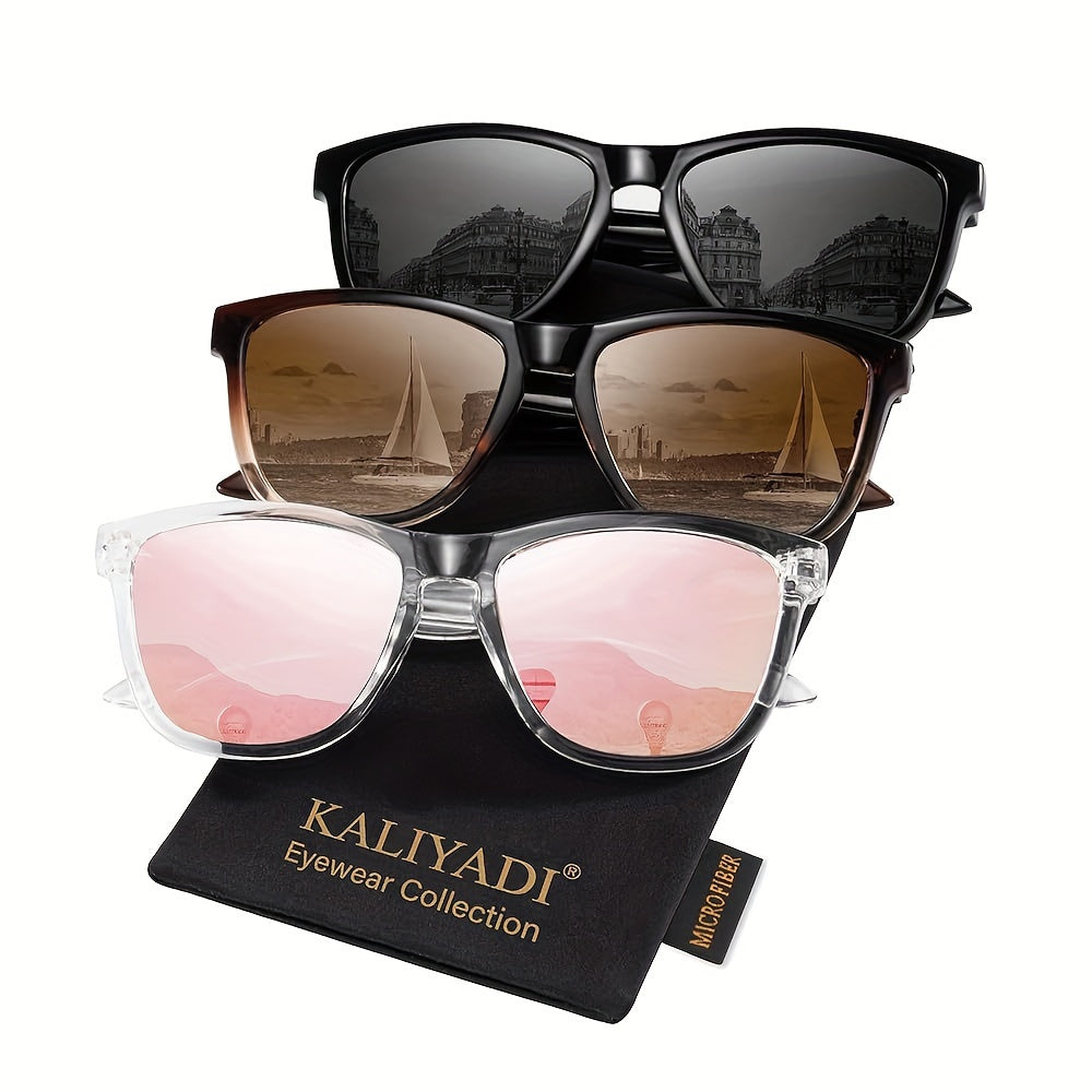 KALIYADI Women's Polarized Sunglasses 3-Pack – Trendy Fashion Shades for Shopping Street Photography Decoration, UV Protection Stylish Eyewear Gift Set in Multiple Color Combinations