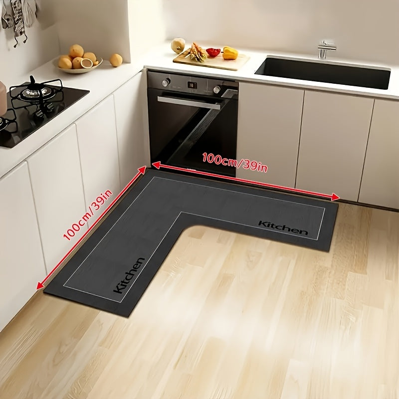 Kitchen Mat Non-Slip Microfiber Rug – Anti-Fatigue Machine Washable Kitchen Floor Mat with "Kitchen" Text, Soft Cushioned Standing Mat for Kitchen, Entryway & Dining Room, Camel & Dark Gray