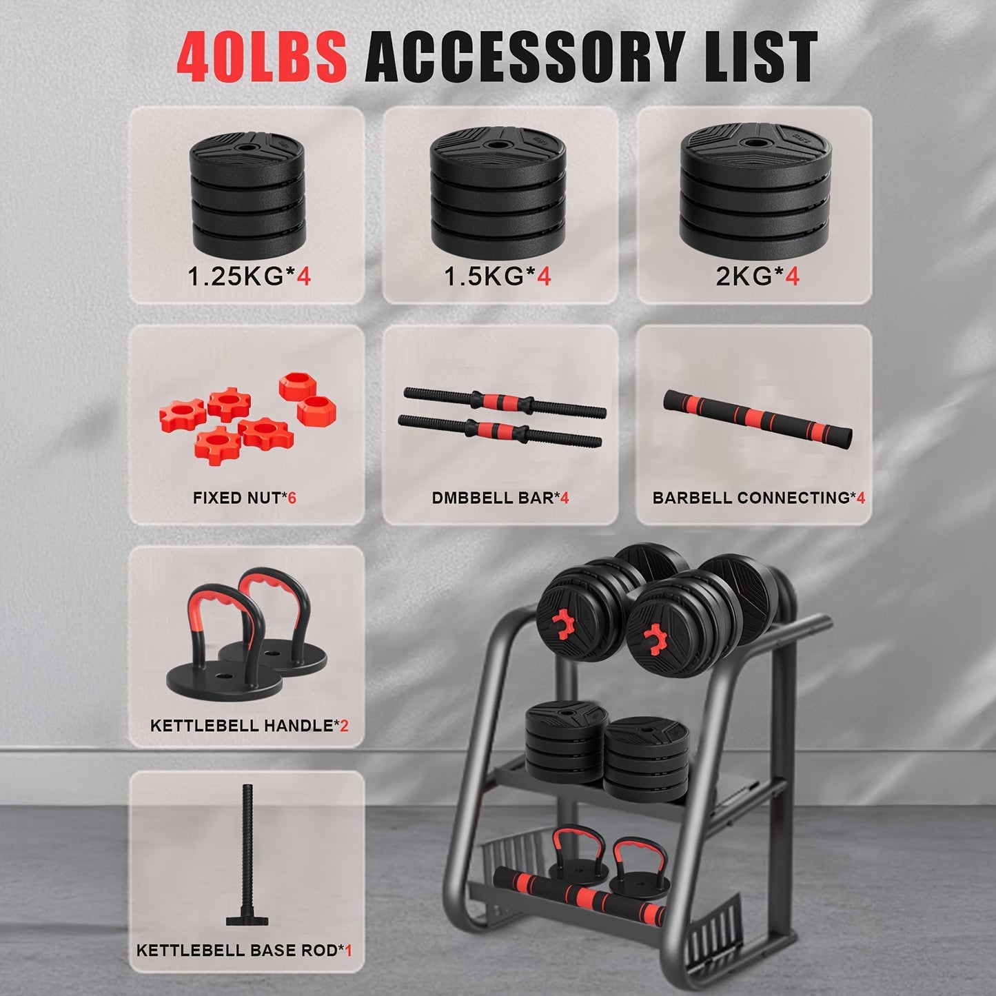 Adjustable Dumbbell Set 5-in-1 Free Weights 30-110 LBS – Use as Dumbbell, Barbell, Kettlebell, Push-Up Rack & Weight Plates, Home Gym Workout Equipment for Men & Women, Multiple Weight Options