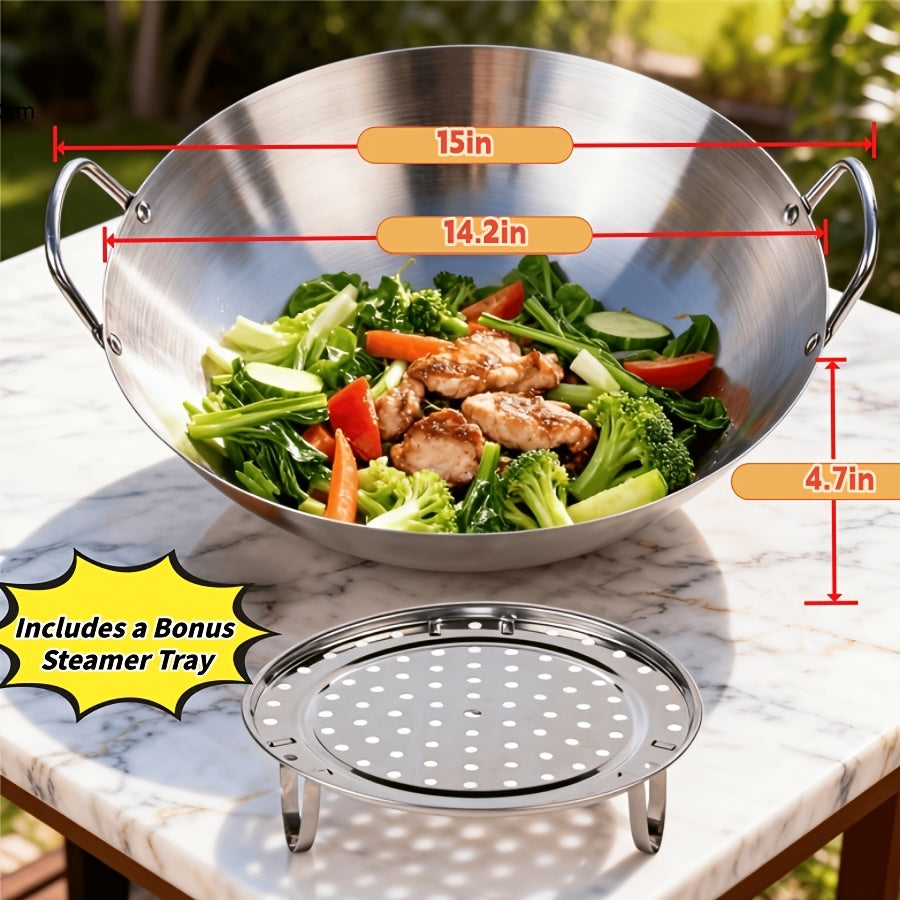 Stainless Steel Non-Stick Skillet Frying Pan 201 Heavy Duty - Camping Open Fire Cookware for Home Kitchen Restaurant Stir Fry Boil 3 Sizes