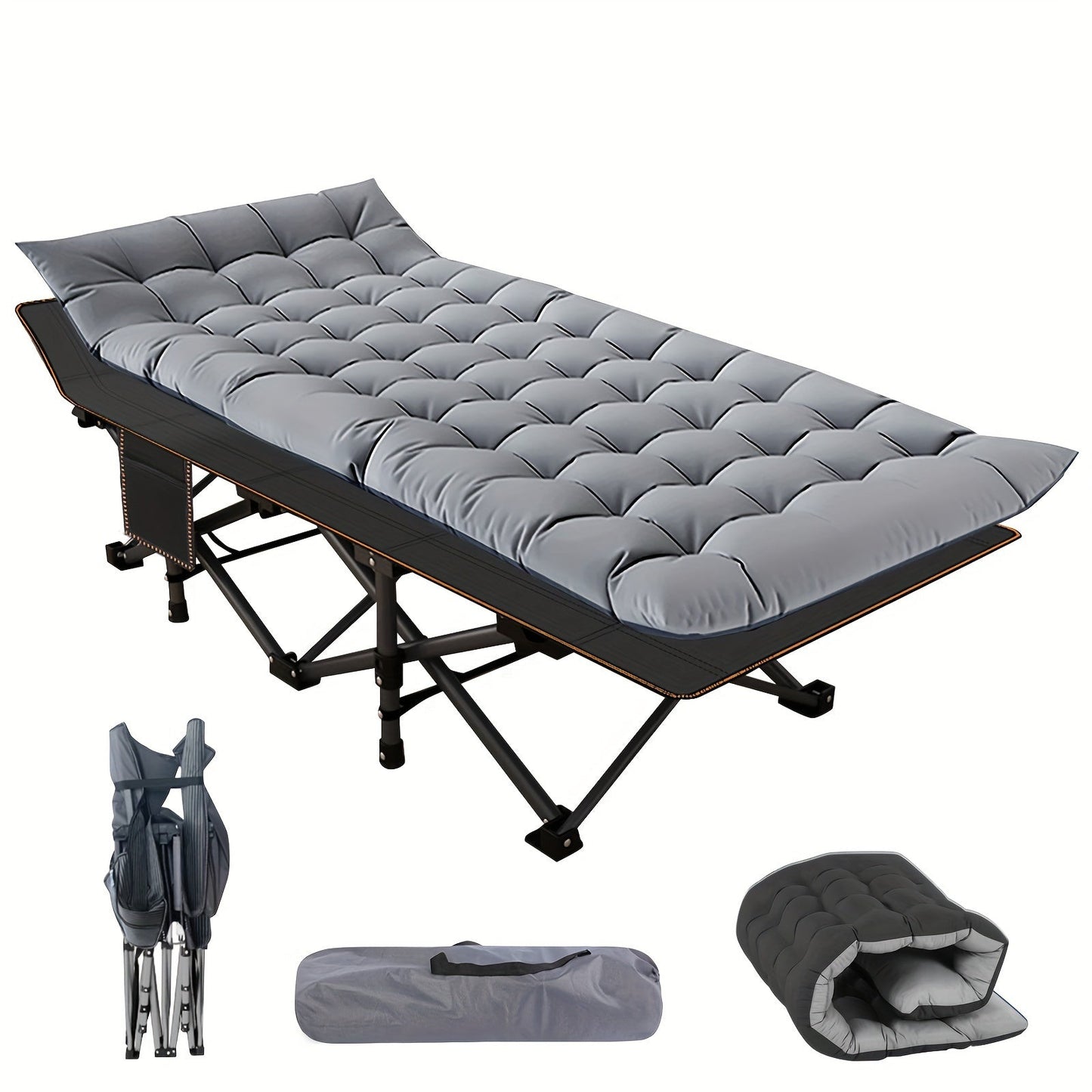 75" Heavy Duty Folding Camping Cot - Portable Folding Guest Bed with Carry Bag & Optional Mattress, Extra Long Sleeping Cot for Adults, Camping, Hiking, Hunting, Home Guest Room, Emergency Use