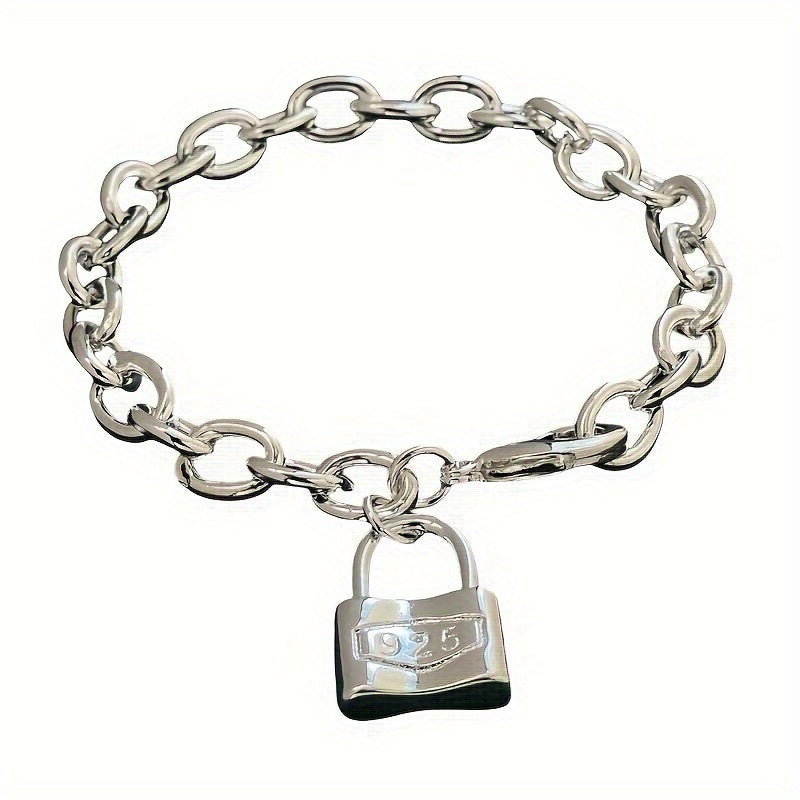 925 Sterling Silver Chain Bracelet for Women – Dainty Korean Boho Lock Clasp Pendant Bracelet, Hypoallergenic, Lightweight 2g, Perfect Gift for Her