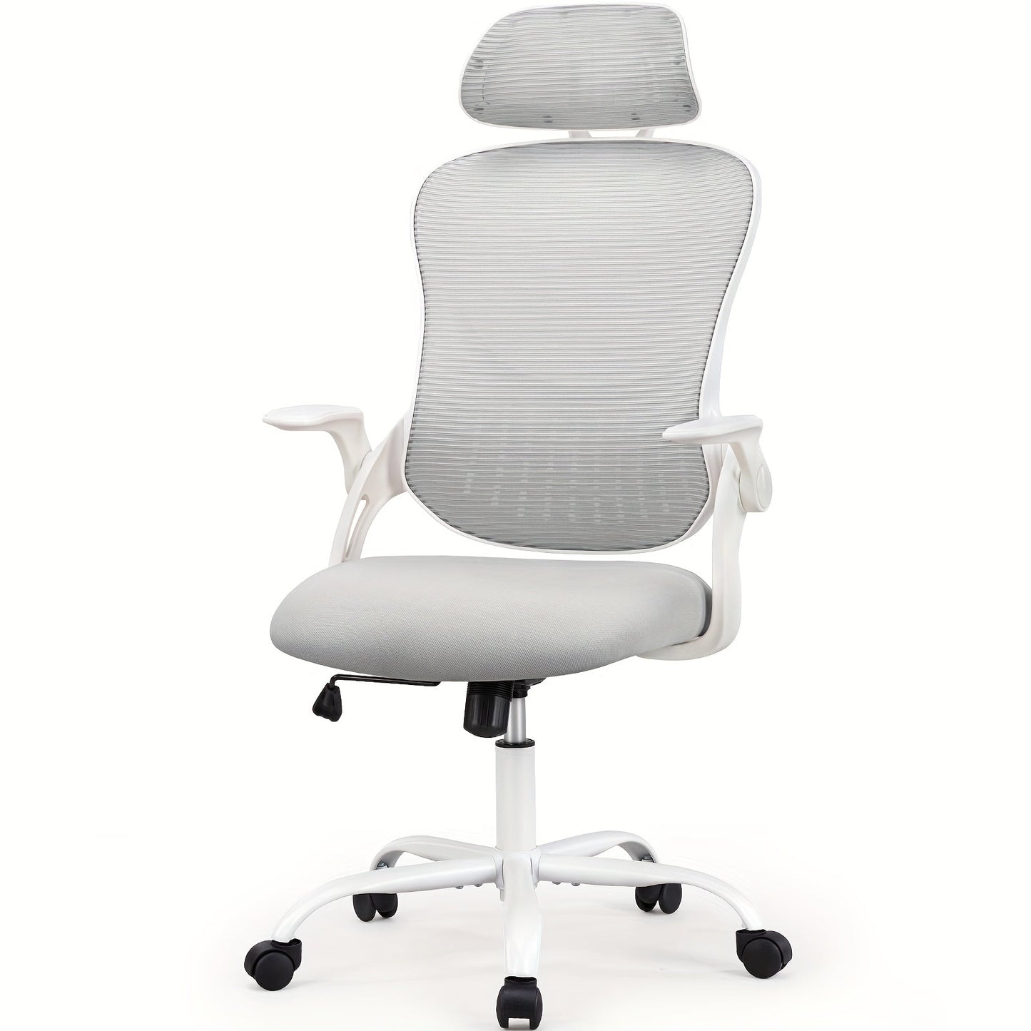 Ergonomic High Back Mesh Office Chair with Adjustable Headrest, Lumbar Support & Flip-Up Armrests – Stainless Steel Frame, Padded Seat, 5-Wheel Rolling Base – Home Office, Lab & Desk Chair (Black/Gray)