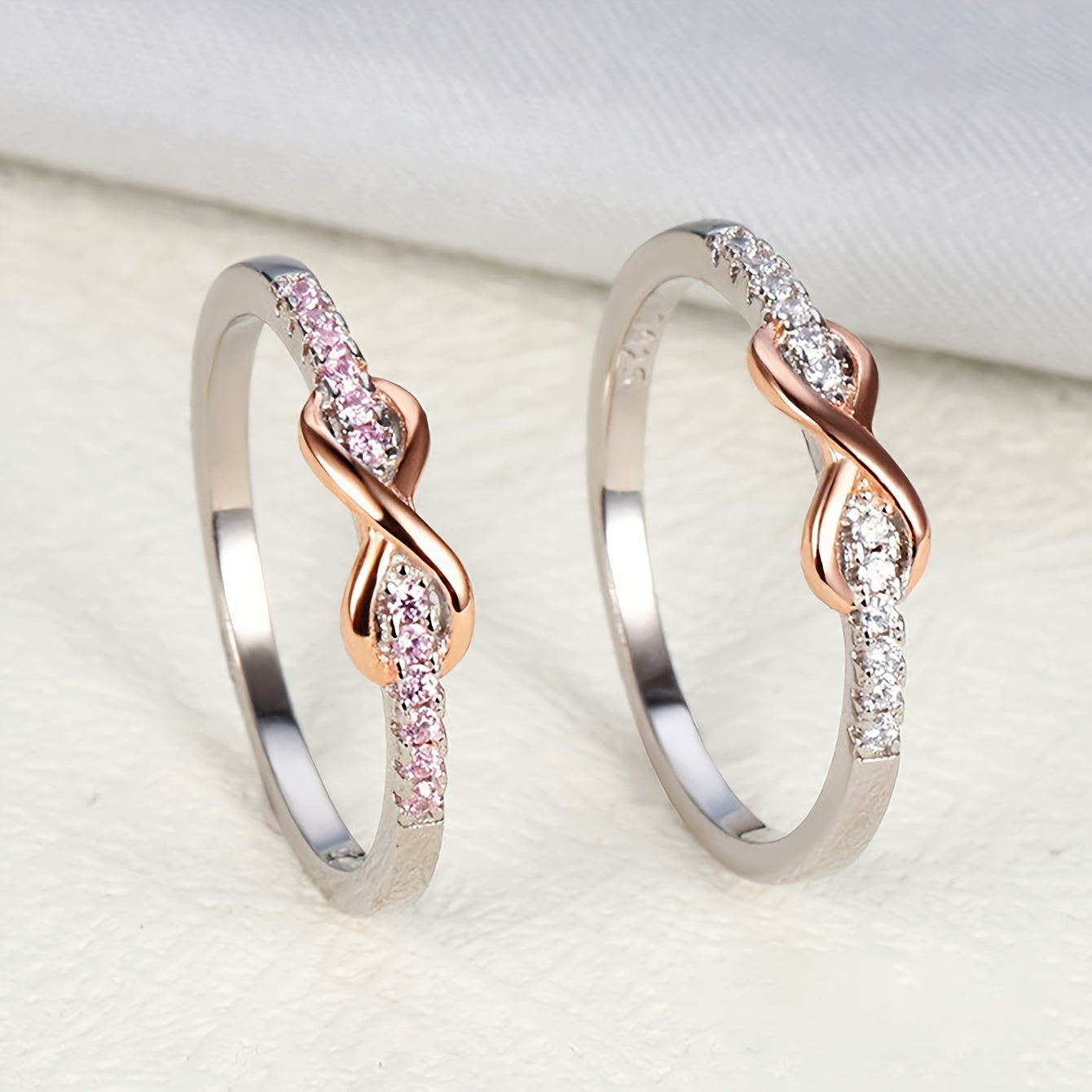 S925 Sterling Silver Lucky 8 Ring for Women – Cubic Zirconia Inlay, Two-Tone Color Separation Design, Elegant Stackable Band, Sizes 5-10, Exquisite Wedding & Gift Jewelry